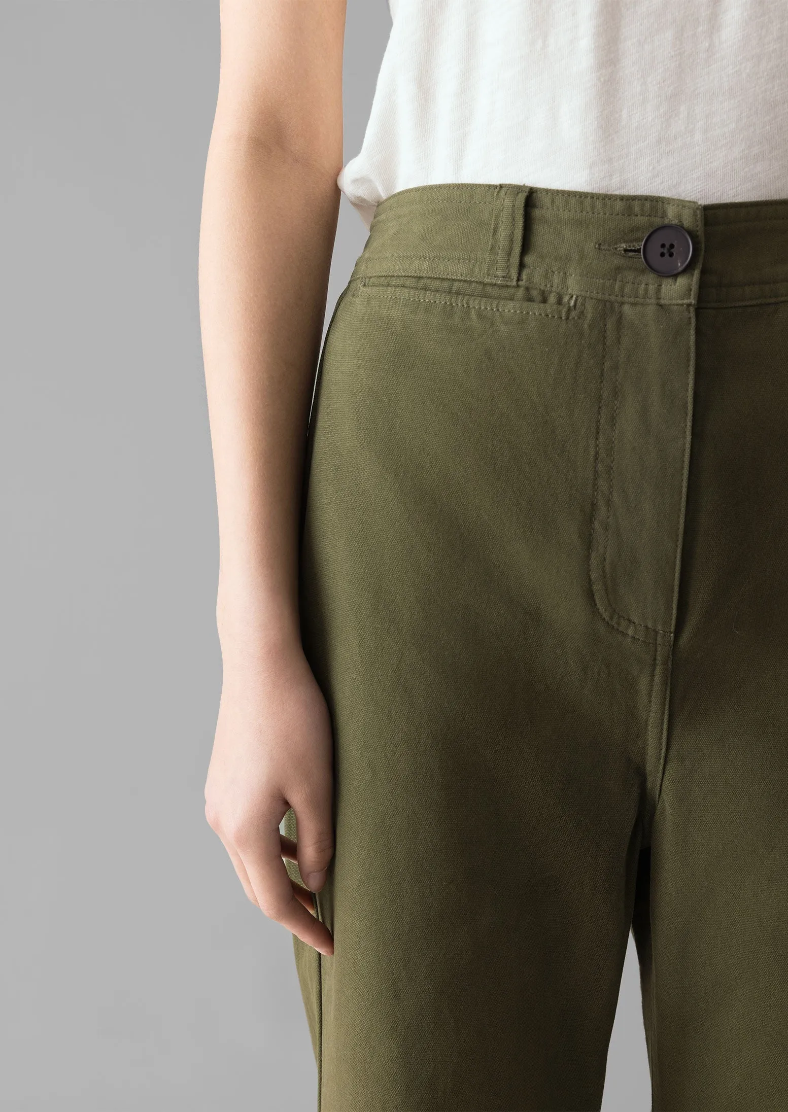 Cotton Canvas Kick Flare Pants | Seaweed