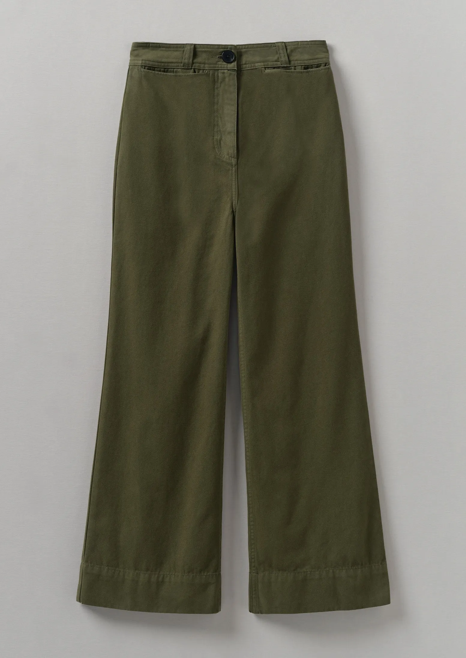 Cotton Canvas Kick Flare Pants | Seaweed