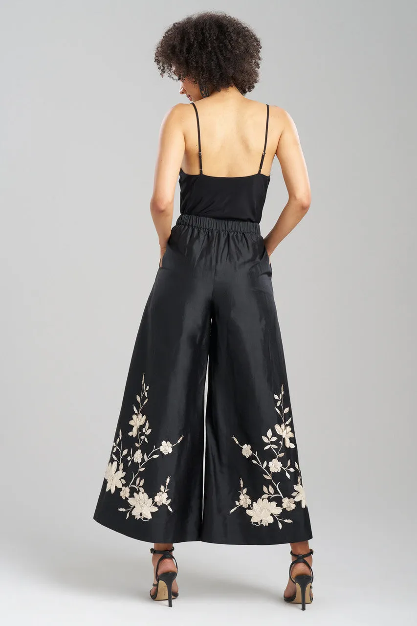 Couture Silk Dupioni Embroidered Palazzo Ankle Pants