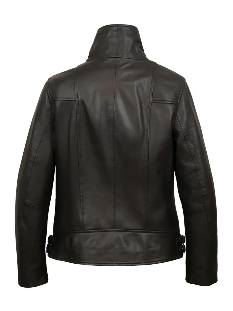 Cowl Neck Biker Leather Jacket