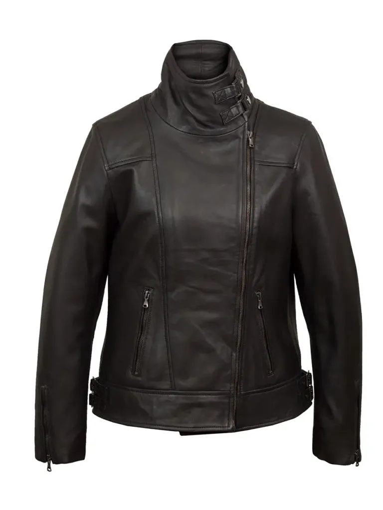 Cowl Neck Biker Leather Jacket