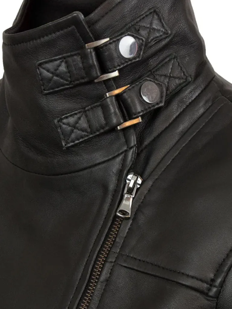 Cowl Neck Biker Leather Jacket