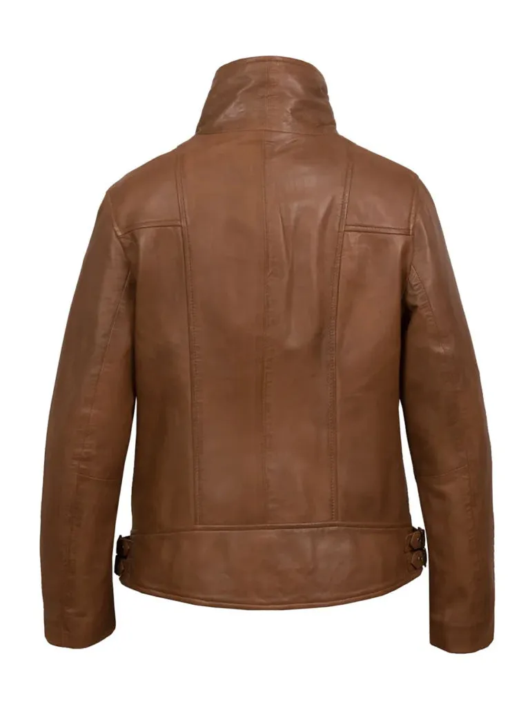 Cowl Neck Biker Leather Jacket