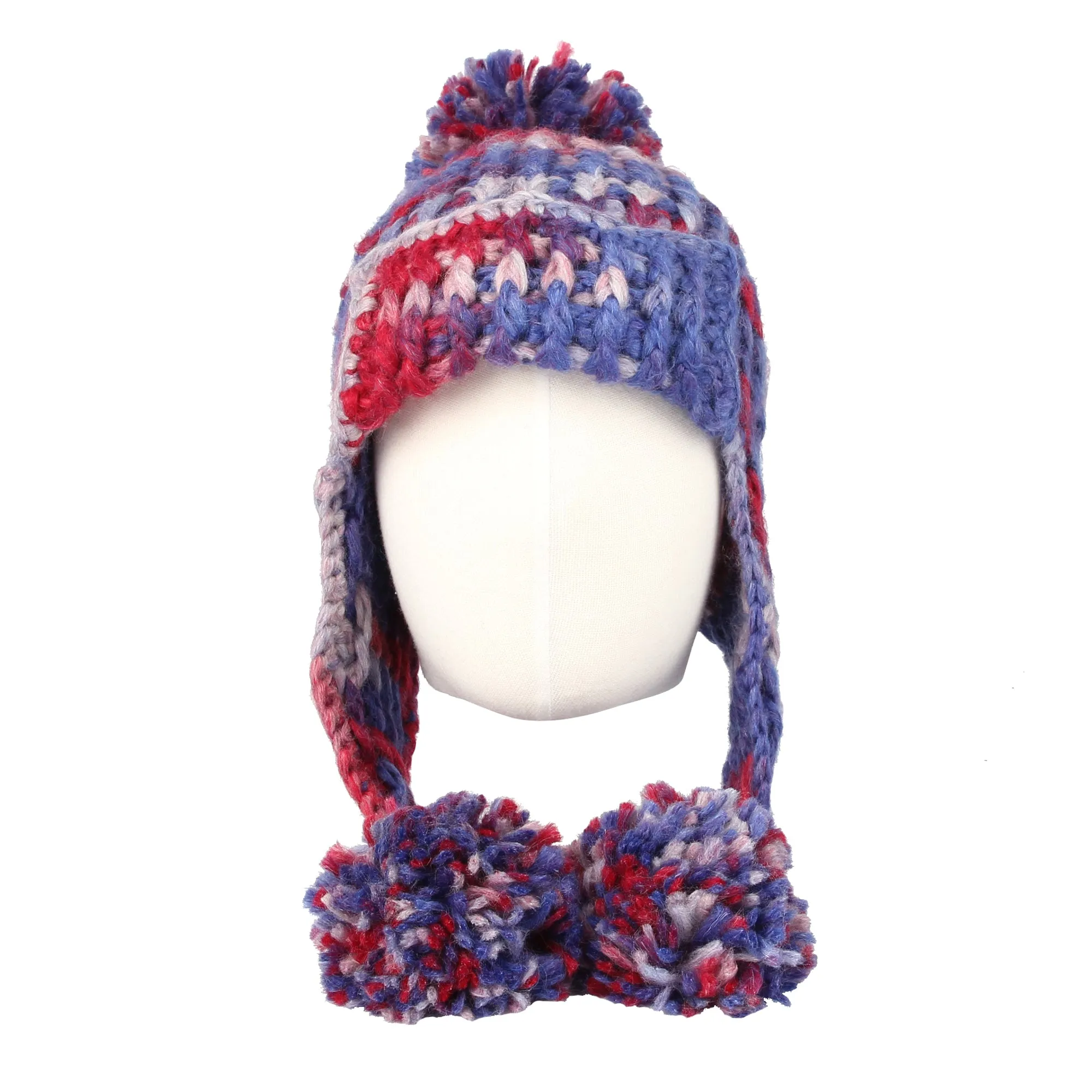 Crochet Thick Cable Knit Beanie Hat Pom Earflaps Cap BZ70013