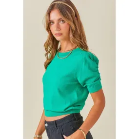 Cropped Ruched Sleeve Detailed Sweater Top