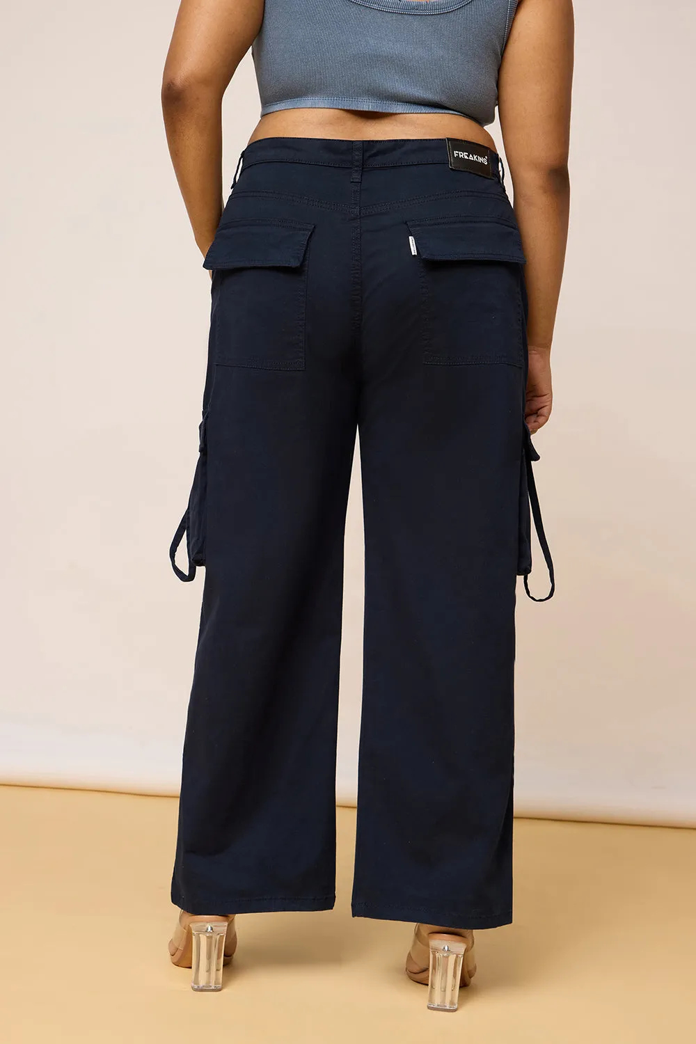 Curvy Contour Navy Blue Cargo Pants