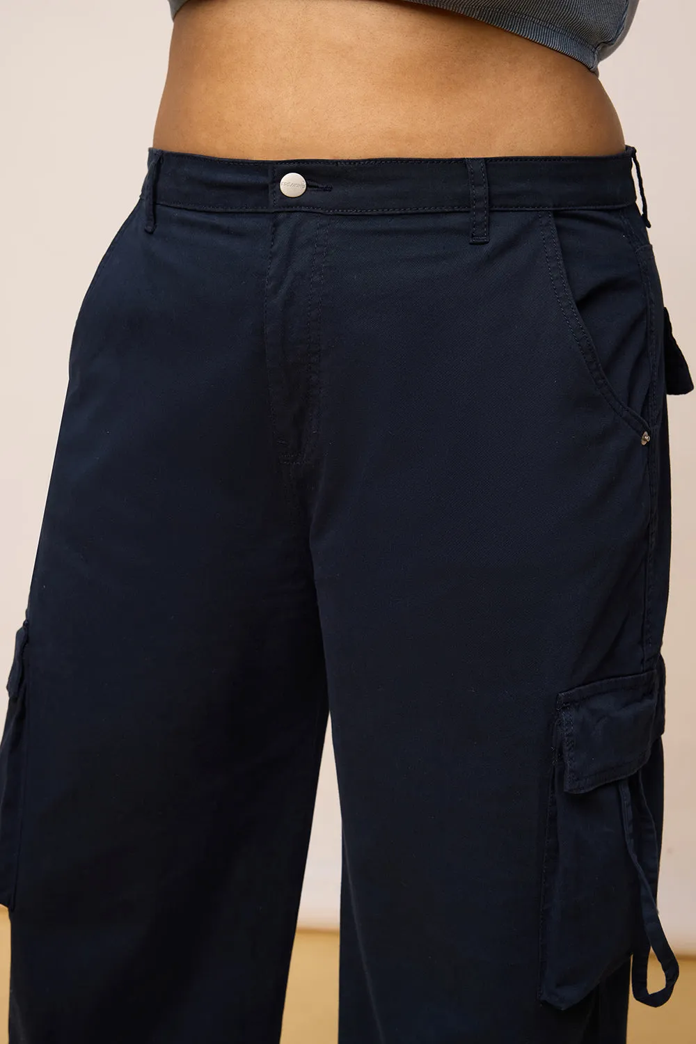 Curvy Contour Navy Blue Cargo Pants