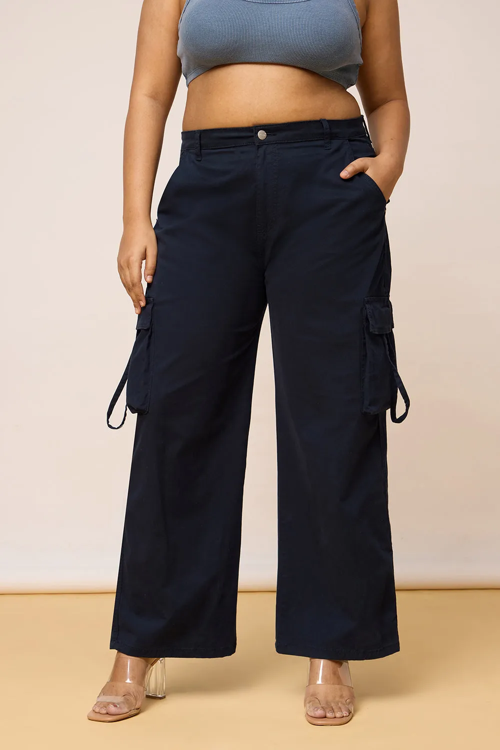 Curvy Contour Navy Blue Cargo Pants