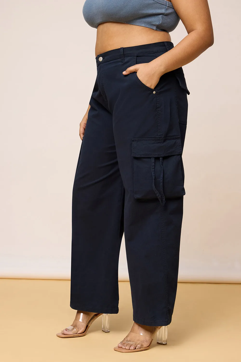 Curvy Contour Navy Blue Cargo Pants