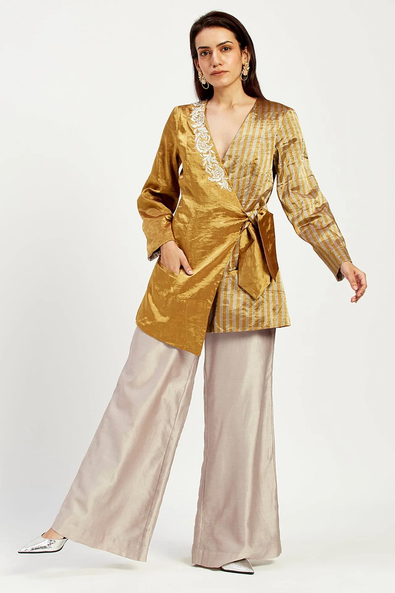 Cusco - Golden Bow Blazer   Wide Leg Pants