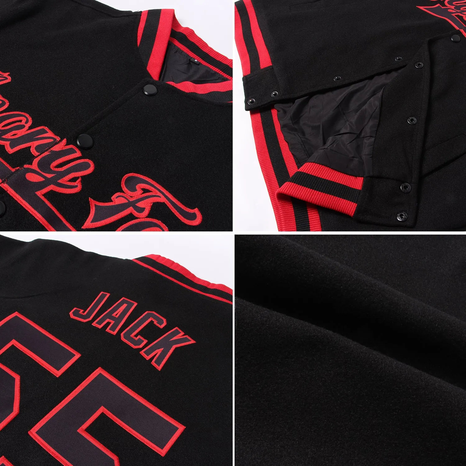 Custom Black Gold-Crimson Bomber Full-Snap Varsity Letterman Two Tone Jacket