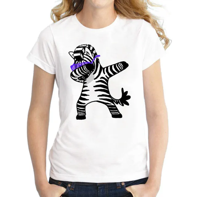 Dabbing Animal Printed Short Sleeve Shirt