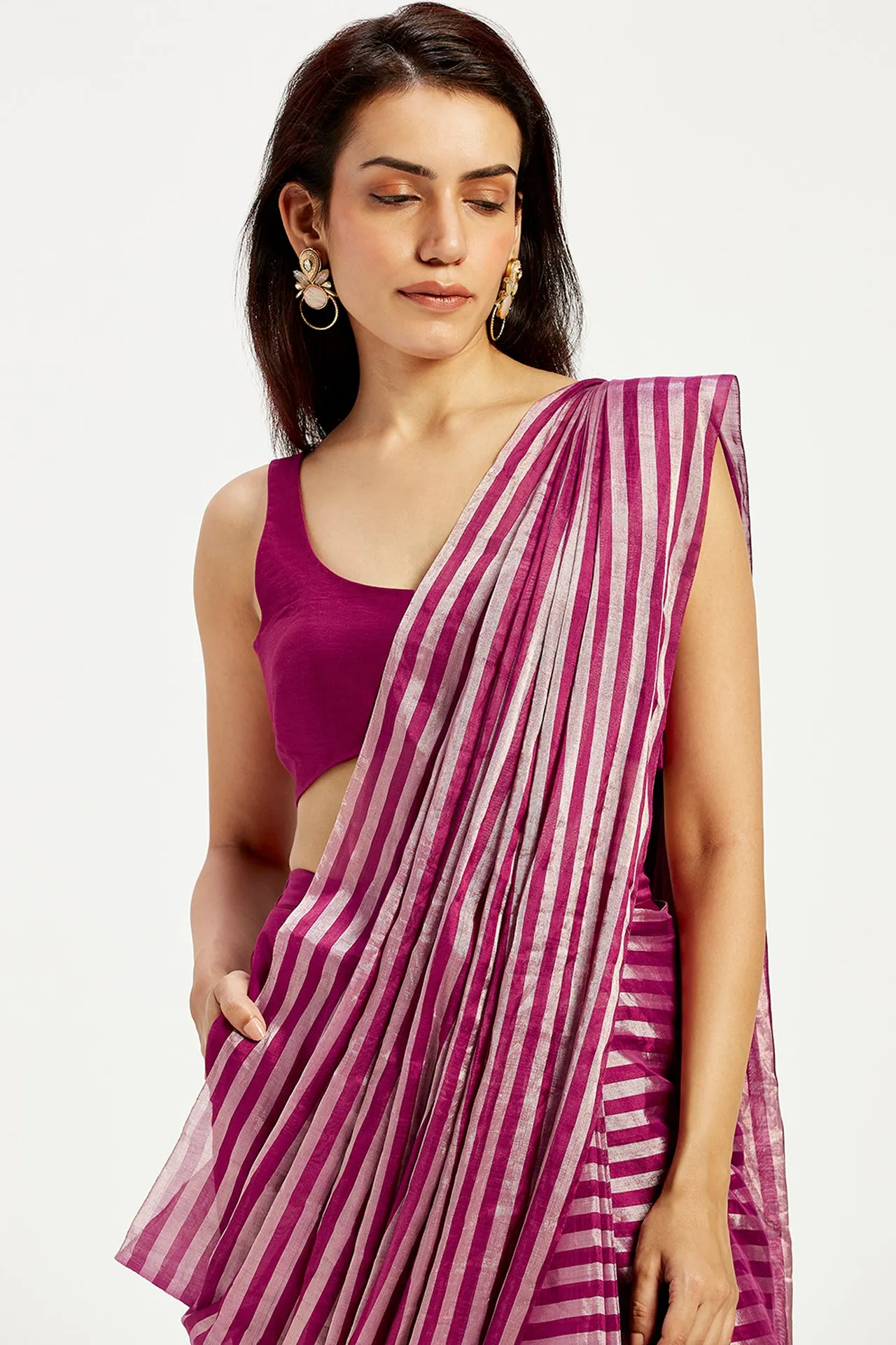 Dani - Techno Sari with Pants   Jacket Set