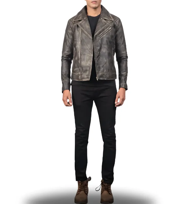 Danny Quilted Brown Leather Biker Jacket