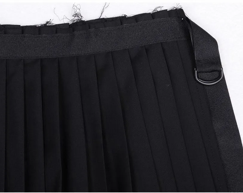 Dark Black Essentials Pleats Wrap Long Skirt //  Pleated Skirt Mens / Wear it with Drop Crotch Pants