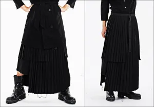 Dark Black Essentials Pleats Wrap Long Skirt //  Pleated Skirt Mens / Wear it with Drop Crotch Pants