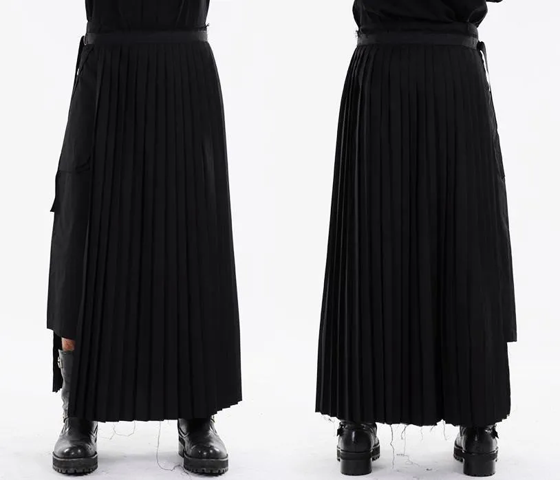 Dark Black Essentials Pleats Wrap Long Skirt //  Pleated Skirt Mens / Wear it with Drop Crotch Pants