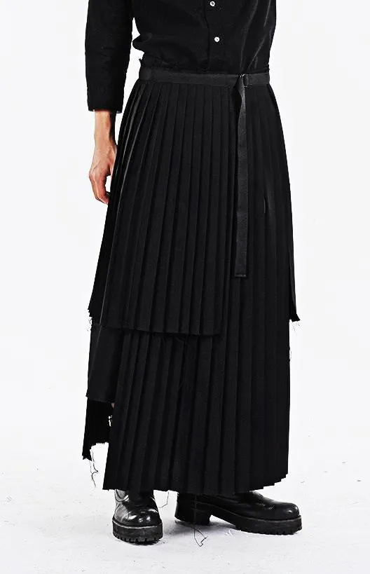 Dark Black Essentials Pleats Wrap Long Skirt //  Pleated Skirt Mens / Wear it with Drop Crotch Pants