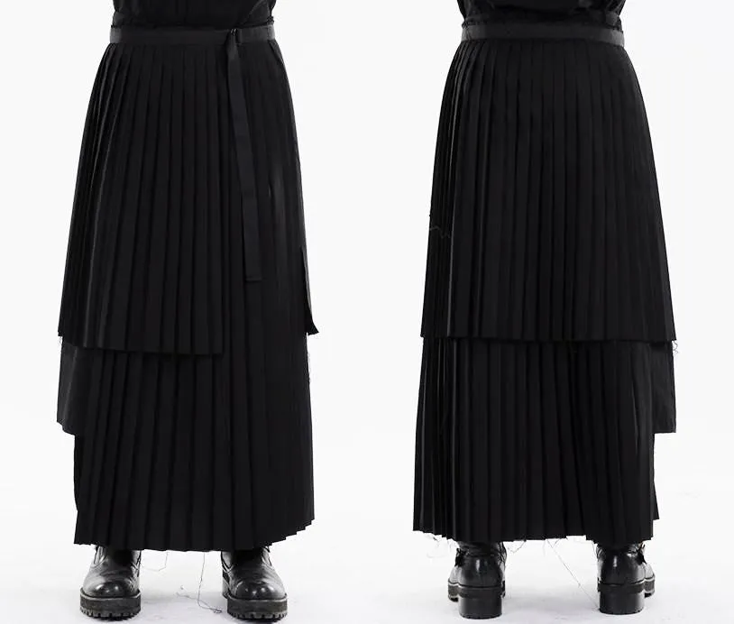 Dark Black Essentials Pleats Wrap Long Skirt //  Pleated Skirt Mens / Wear it with Drop Crotch Pants