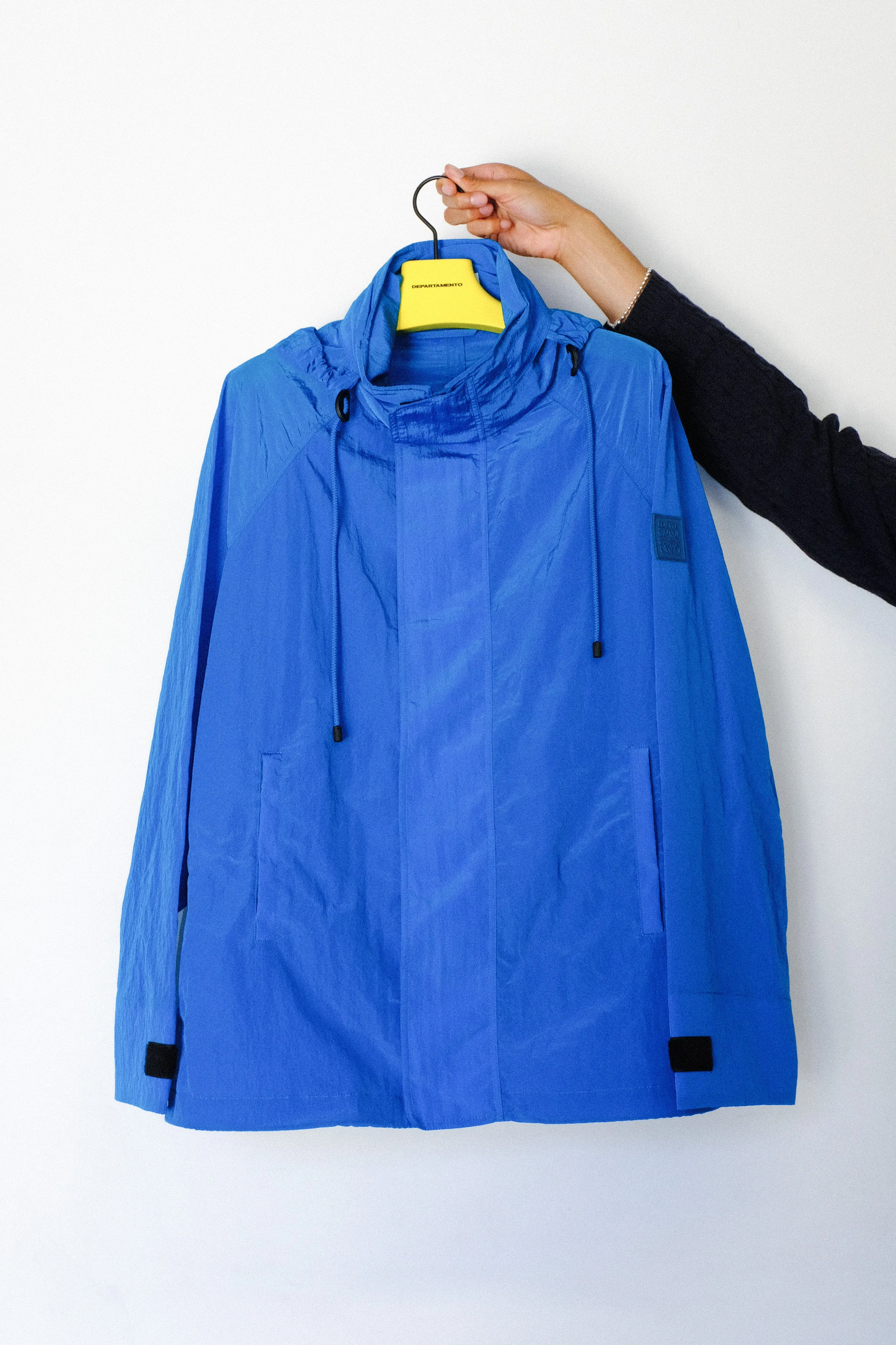 Dark Teal Blue Textured Nylon Hooded Parka