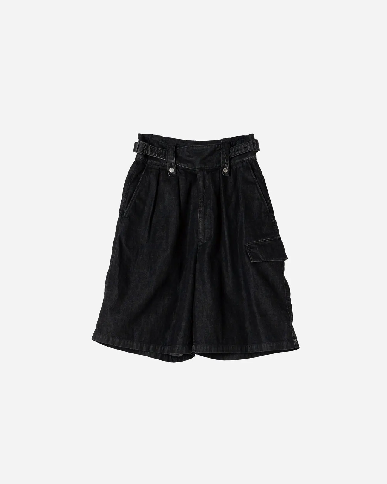 DENIM GURKHA CARGO SHORT PANTS .06【WASH BLACK】