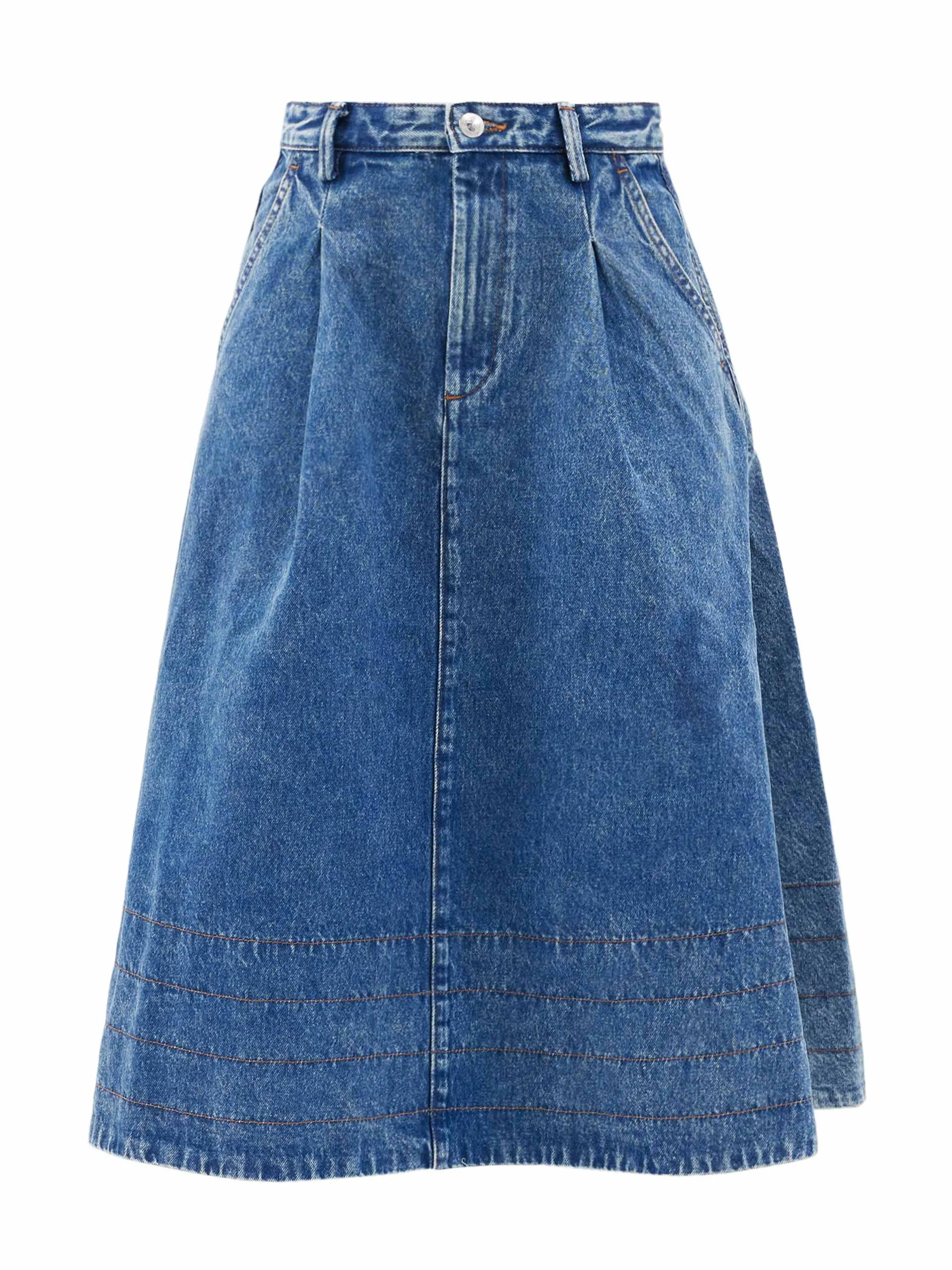 Denim pleated midi skirt