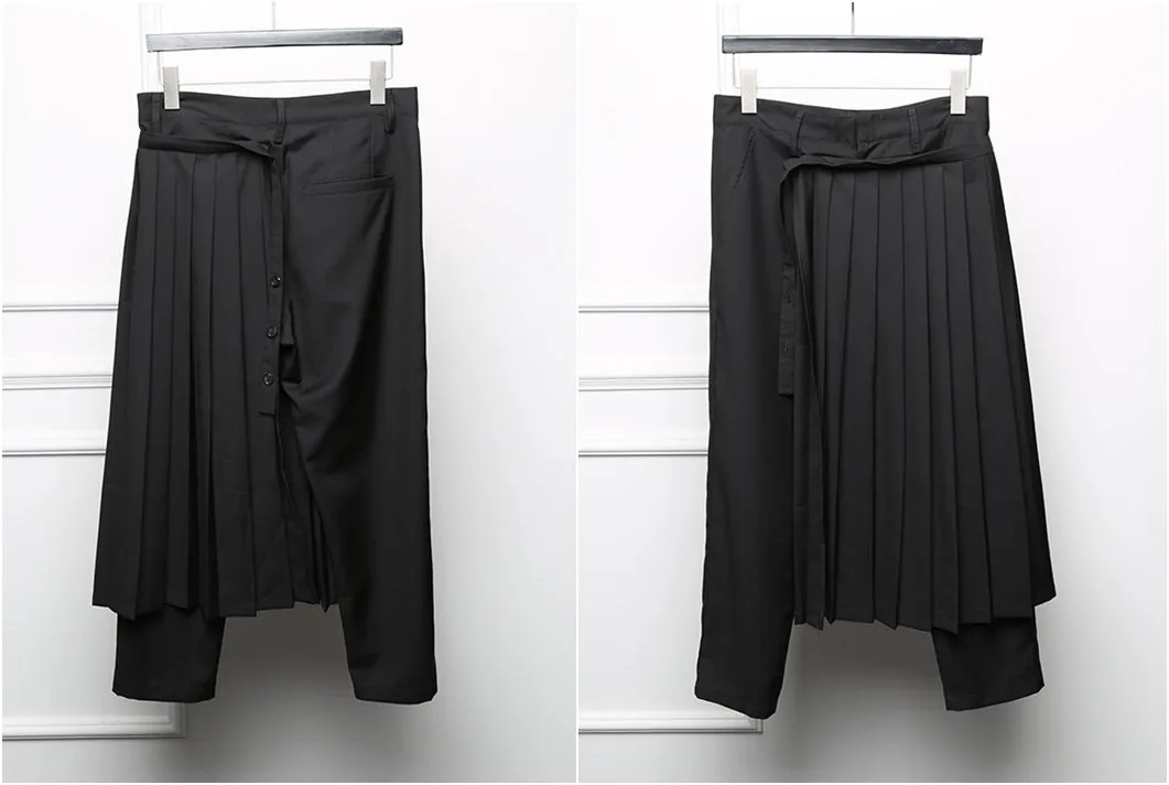 Detachable Wrap Skirt Layer Suit Pants / Pleated Skirt