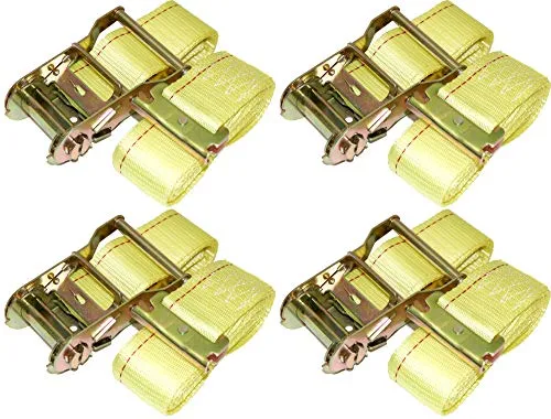 DKG 2” x 12’ E Track Ratchet Straps – Ideal Enclosed Trailer Tie Down & Dry Van Cargo Straps – Standard E Track Spring Fittings or Connectors – Heavy Duty Steel Ratchet & Polyester Webbing (4 Pack)