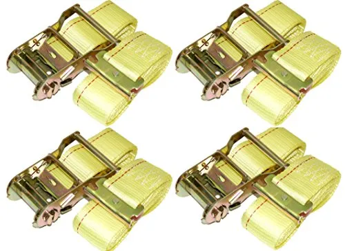 DKG 2” x 12’ E Track Ratchet Straps – Ideal Enclosed Trailer Tie Down & Dry Van Cargo Straps – Standard E Track Spring Fittings or Connectors – Heavy Duty Steel Ratchet & Polyester Webbing (4 Pack)