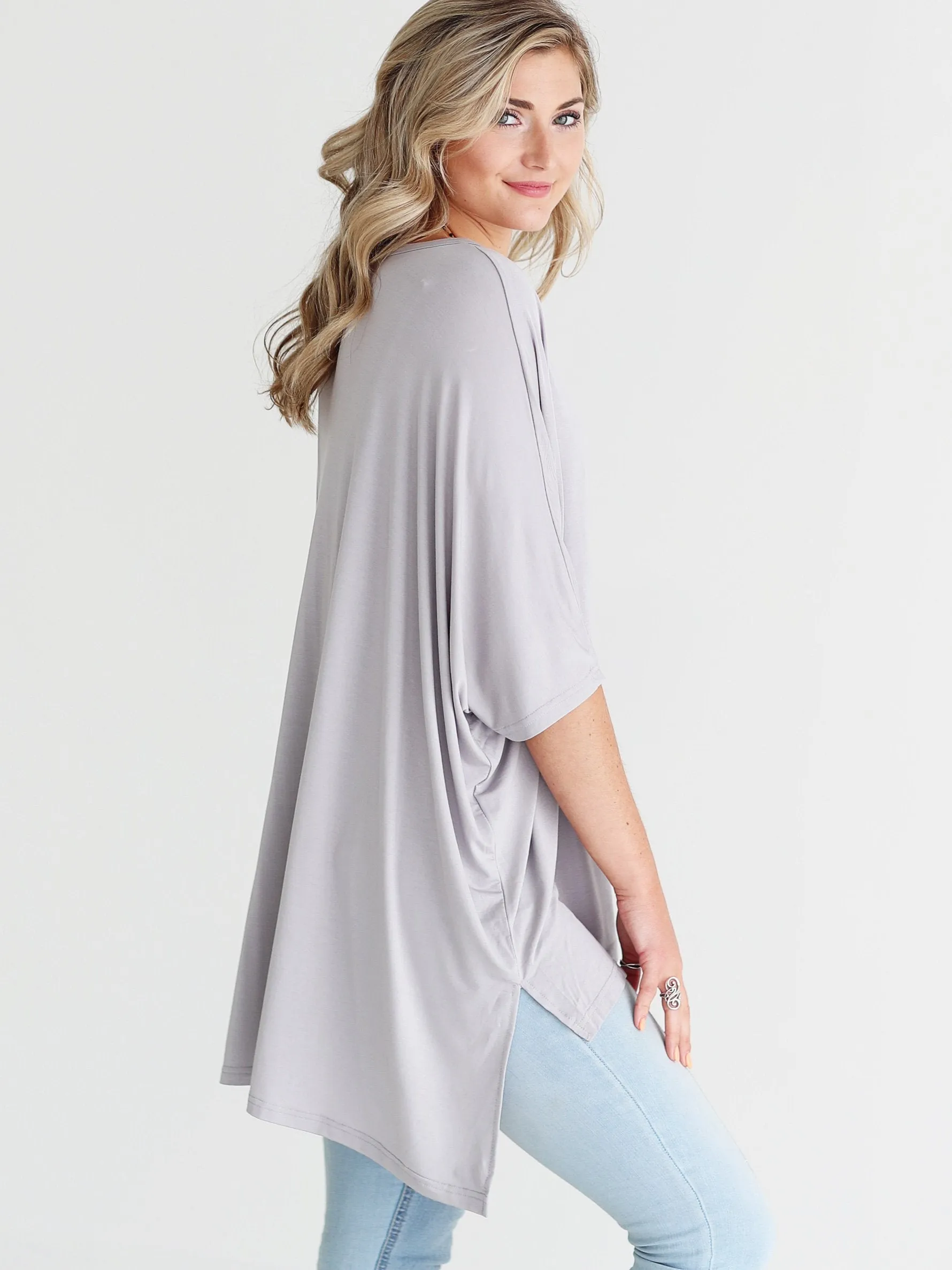 Dove Gray Dolman Sleeve