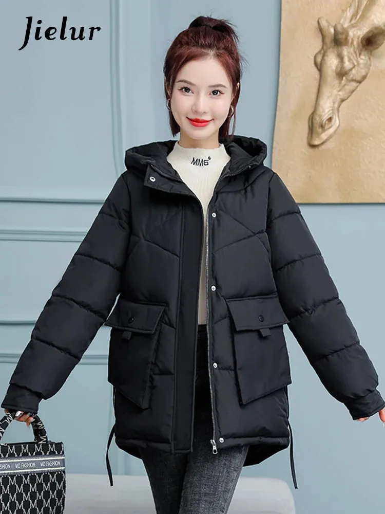 Down Cotton Jackets Winter Korean Women Parkas Loose Thickened Hooded Warm Coat Woman Mid-length Blue Khaki Jacket M-XXL