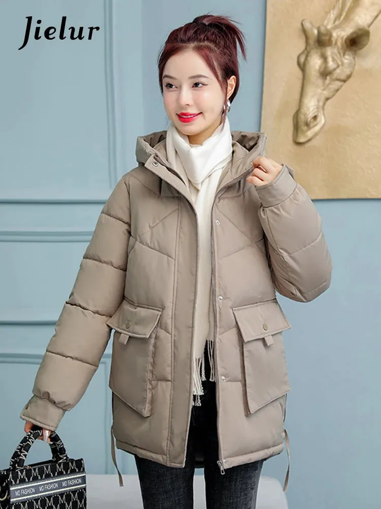 Down Cotton Jackets Winter Korean Women Parkas Loose Thickened Hooded Warm Coat Woman Mid-length Blue Khaki Jacket M-XXL