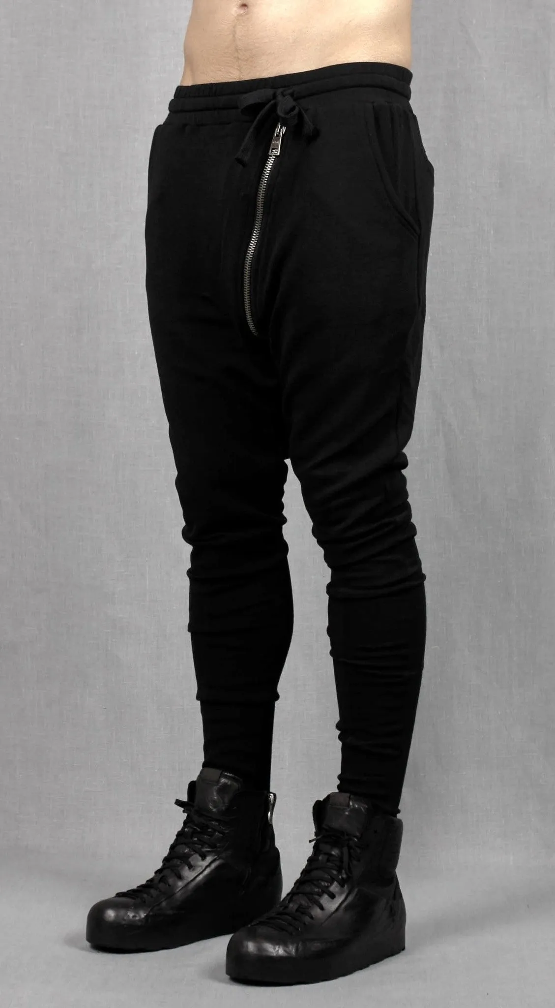 Drop Crotch Detachable Front Cotton Jersey Pants Harem Pants / Casual Black Cargo