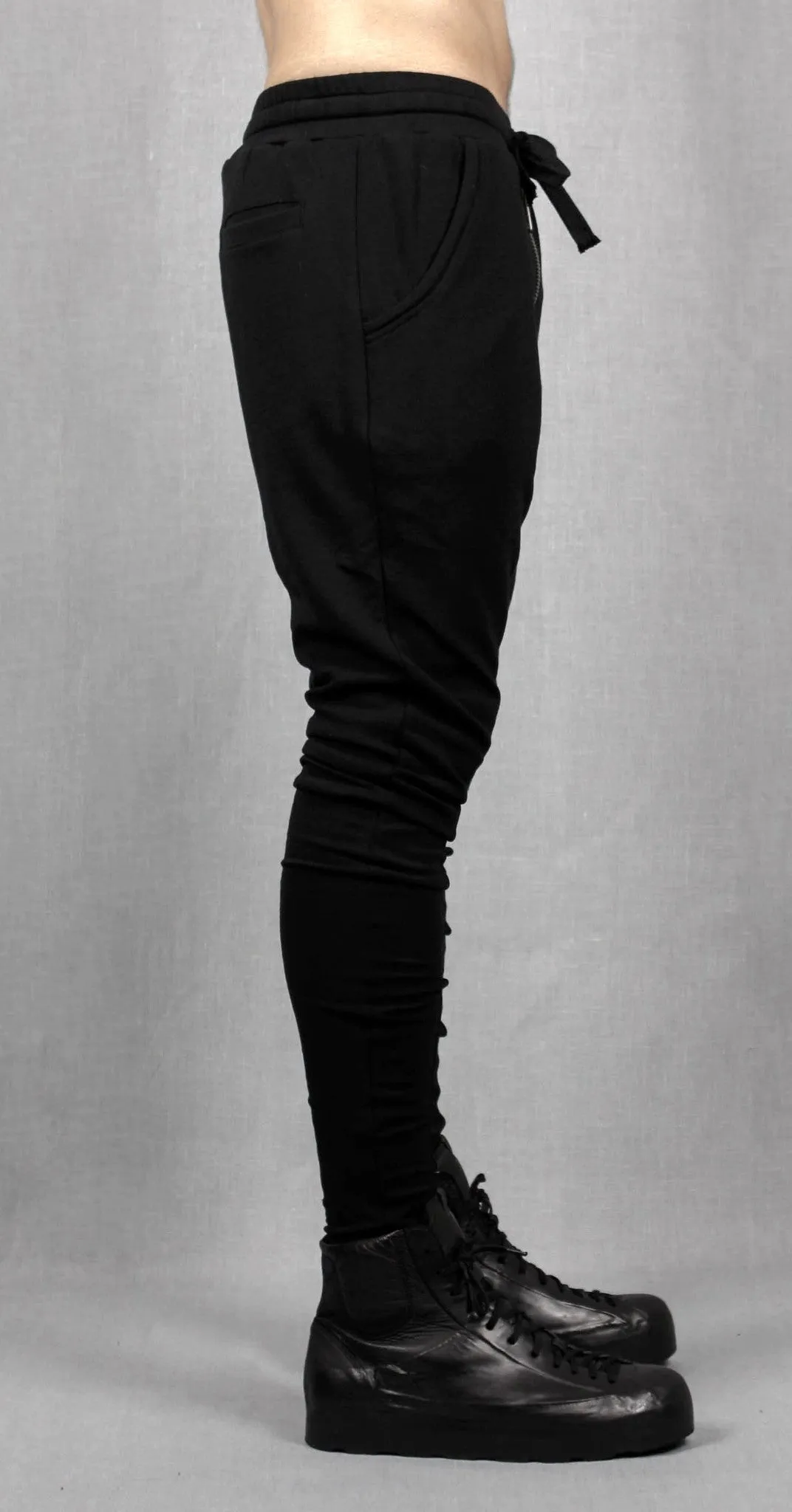 Drop Crotch Detachable Front Cotton Jersey Pants Harem Pants / Casual Black Cargo