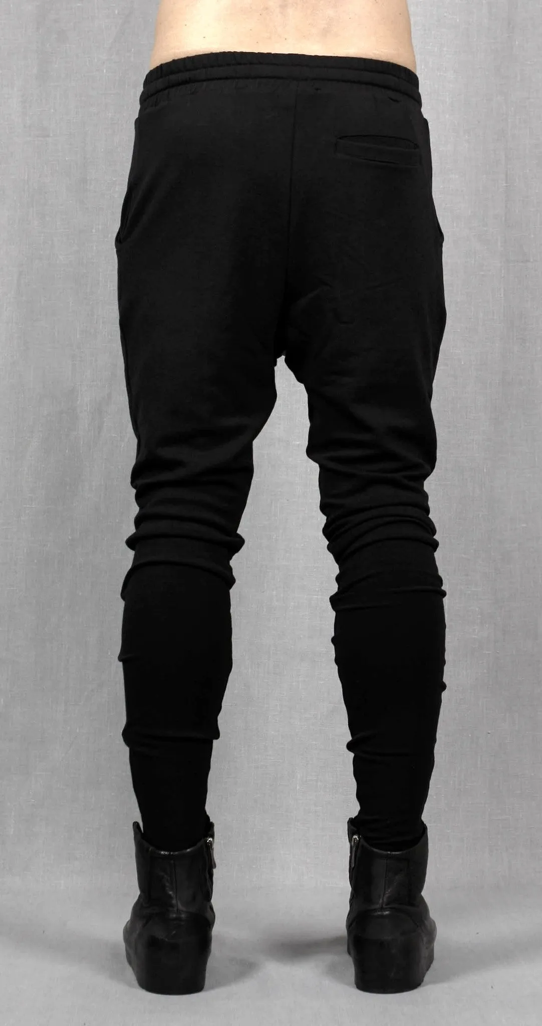 Drop Crotch Detachable Front Cotton Jersey Pants Harem Pants / Casual Black Cargo