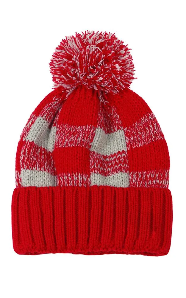 EAH9463 Buffalo Check Pattern Pom Pom Beanie