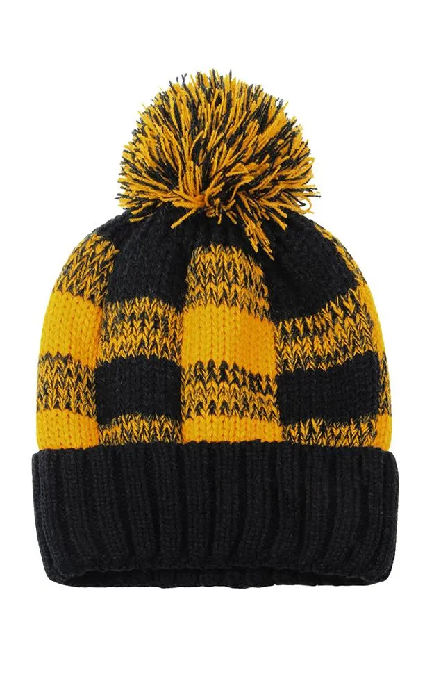 EAH9463 Buffalo Check Pattern Pom Pom Beanie