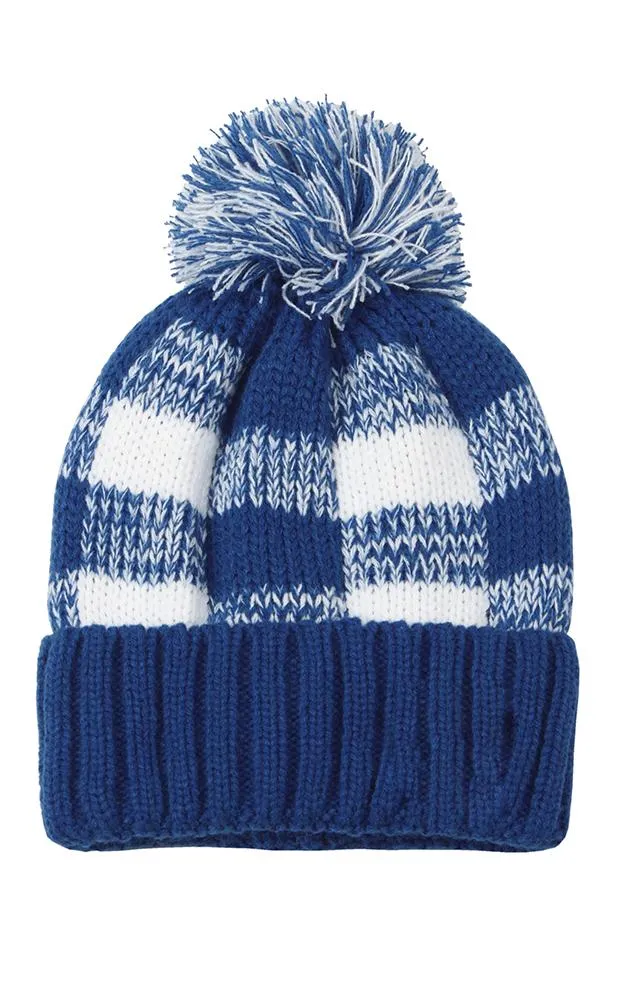 EAH9463 Buffalo Check Pattern Pom Pom Beanie