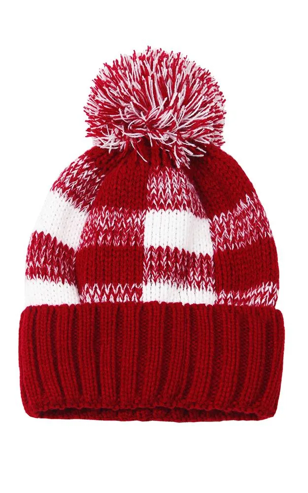 EAH9463 Buffalo Check Pattern Pom Pom Beanie