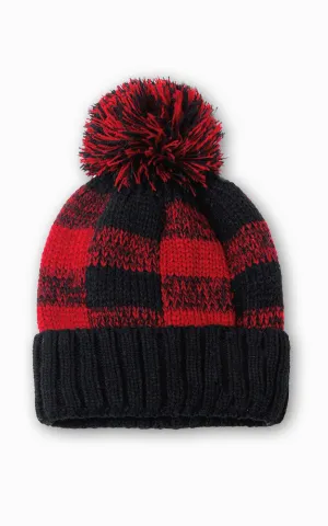 EAH9463 Buffalo Check Pattern Pom Pom Beanie