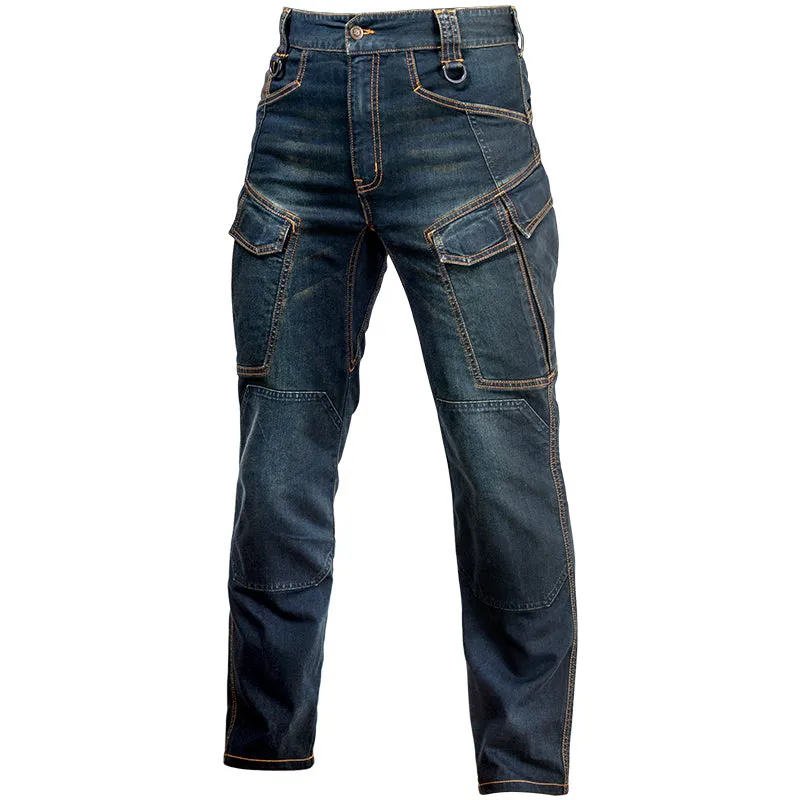 Elastic Waist Men Classic Blue Cargo Jeans