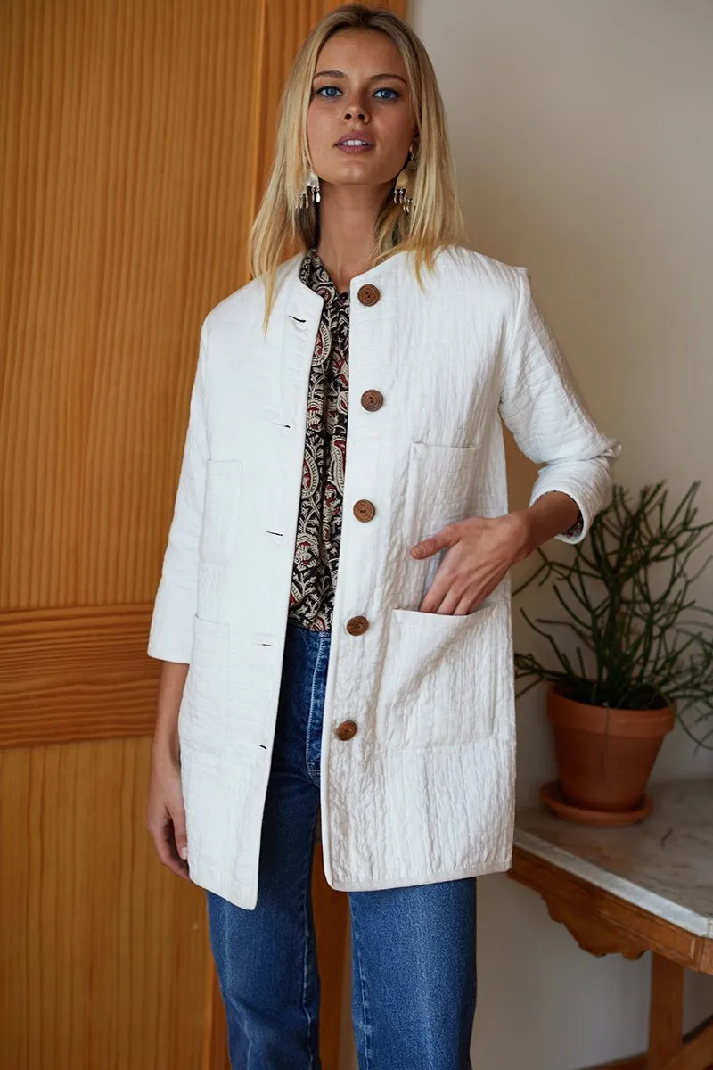 Emerson Fry Long India Quilted Jacket Cloud White