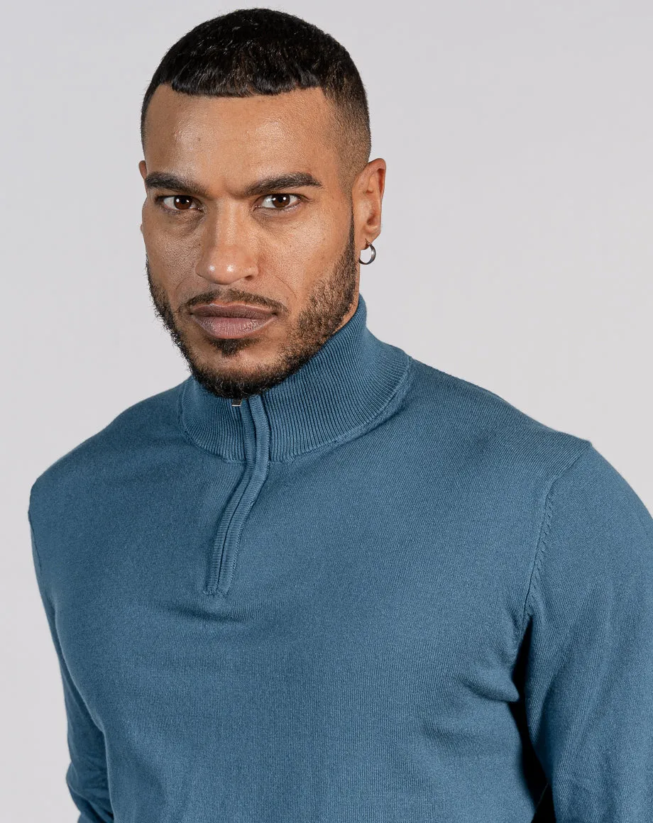 ESSENTIAL HALF ZIP KNITTED JUMPER - DARK TEAL