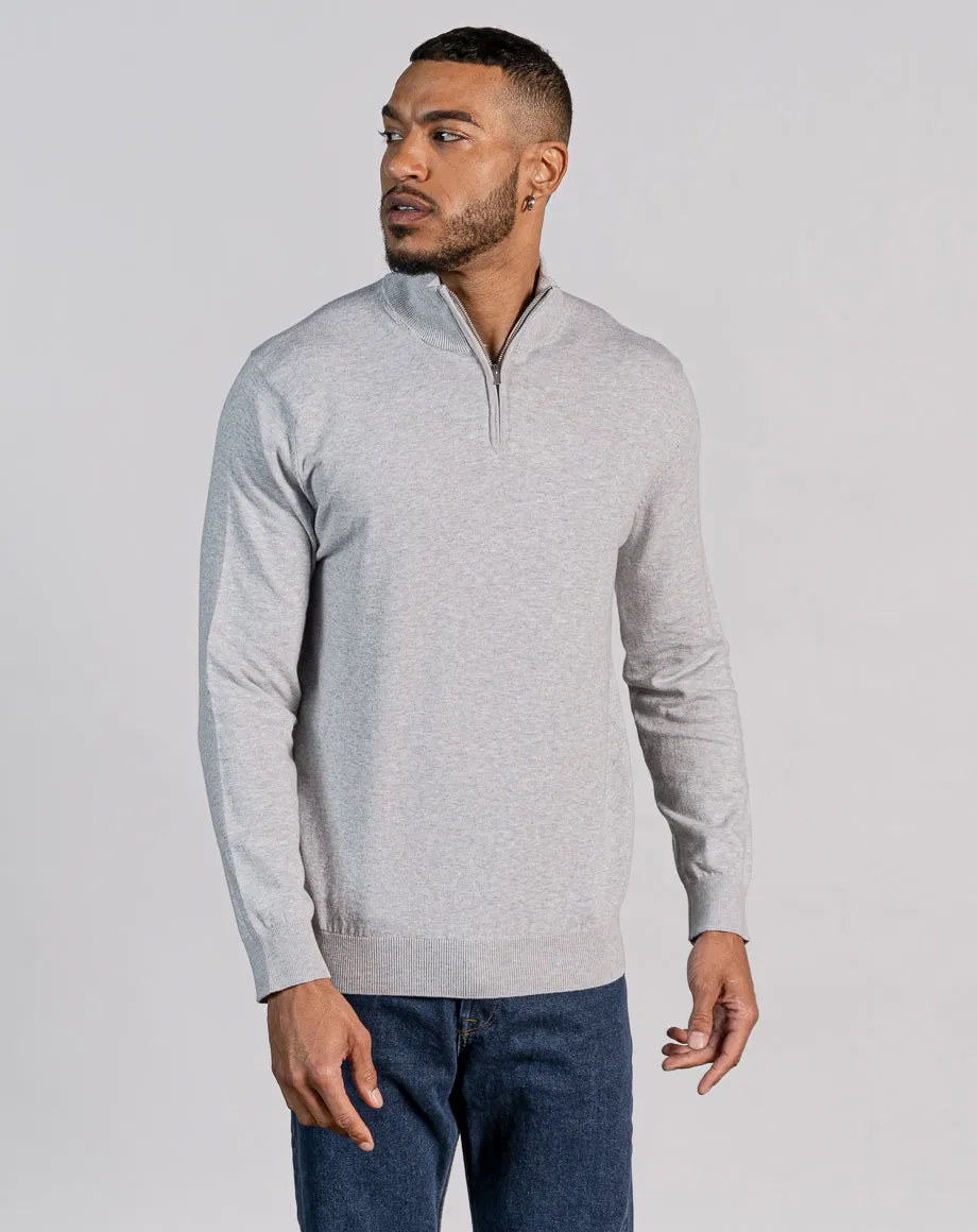 ESSENTIAL HALF ZIP KNITTED JUMPER - MID GREY