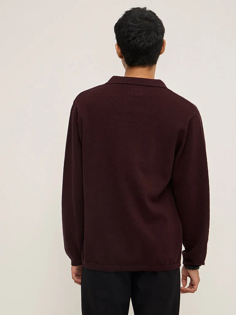 ETA Burgundy Criss-Cross Detailed Relaxed-Fit Sweater