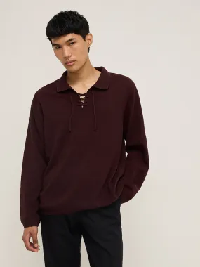 ETA Burgundy Criss-Cross Detailed Relaxed-Fit Sweater