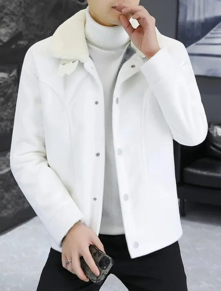 Fashionable Wool Blends Men's Motorcycle Jacket - Casual Streetwear Woolen Overcoat