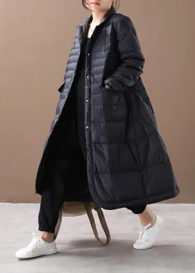 Fine trendy plus size womens parka coats black Notched pockets goose Down coat