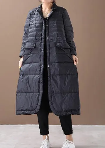 Fine trendy plus size womens parka coats black Notched pockets goose Down coat