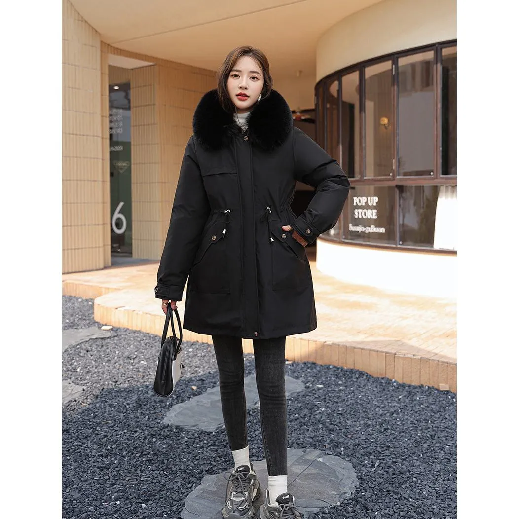 Fleece-Lined Faux Fur Collar Detachable Hooded Parka